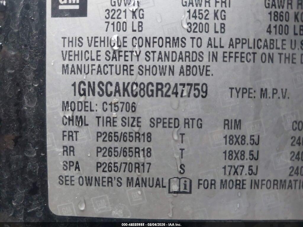 1GNSCAKC8GR247759 2016 CHEVROLET TAHOE photo no. 9
