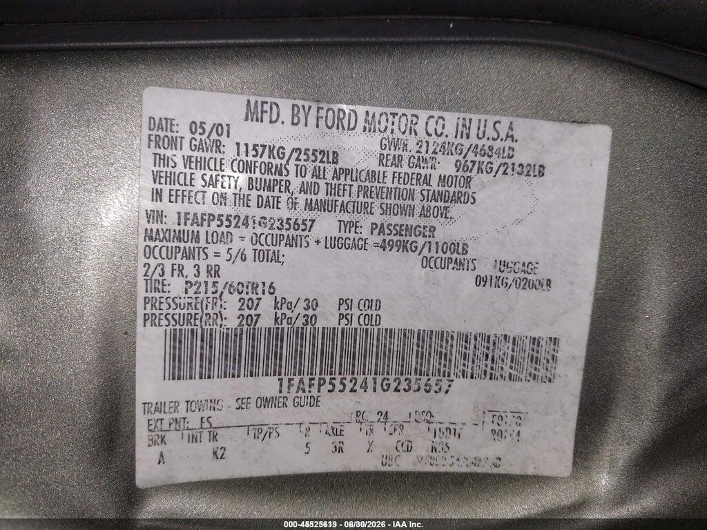 1FAFP55241G235657 2001 FORD TAURUS photo no. 9