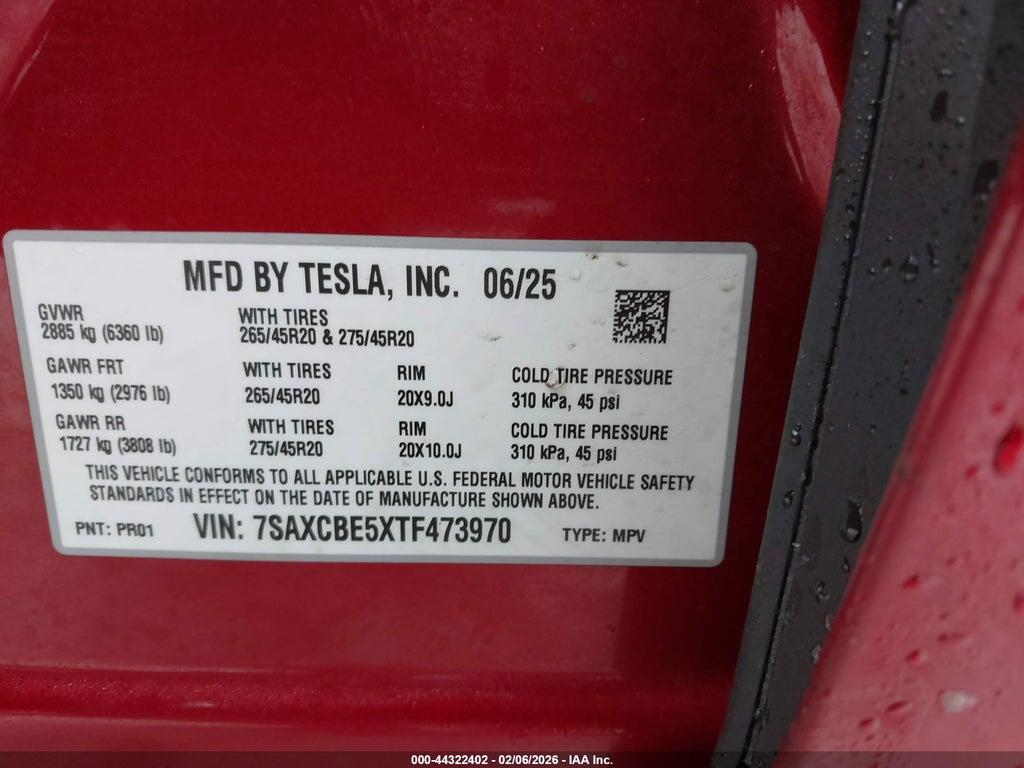 7SAXCBE5XTF473970 2026 TESLA MODEL X photo no. 9