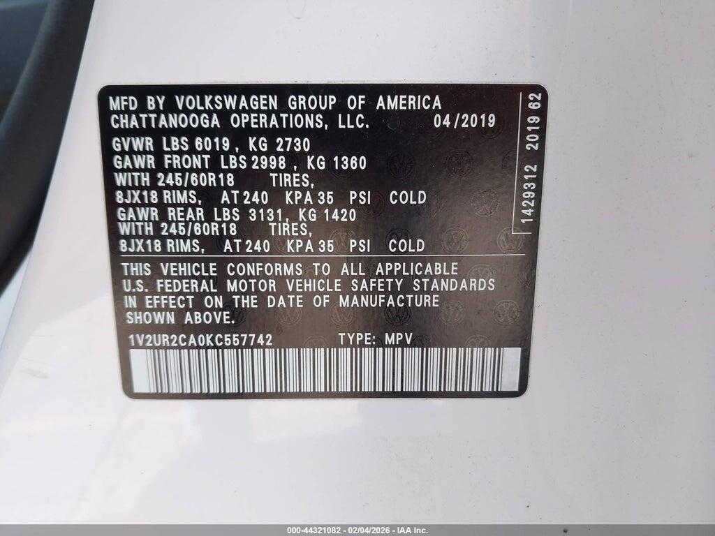 1V2UR2CA0KC557742 2019 VOLKSWAGEN ATLAS photo no. 9
