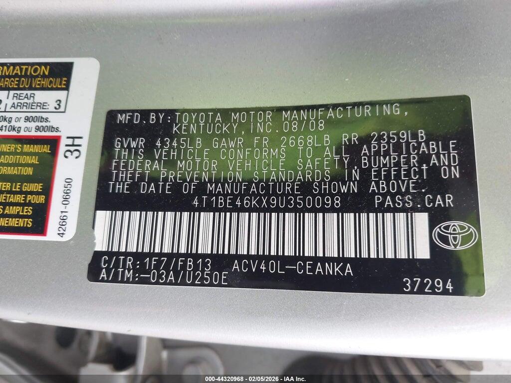 4T1BE46KX9U350098 2009 TOYOTA CAMRY photo no. 9