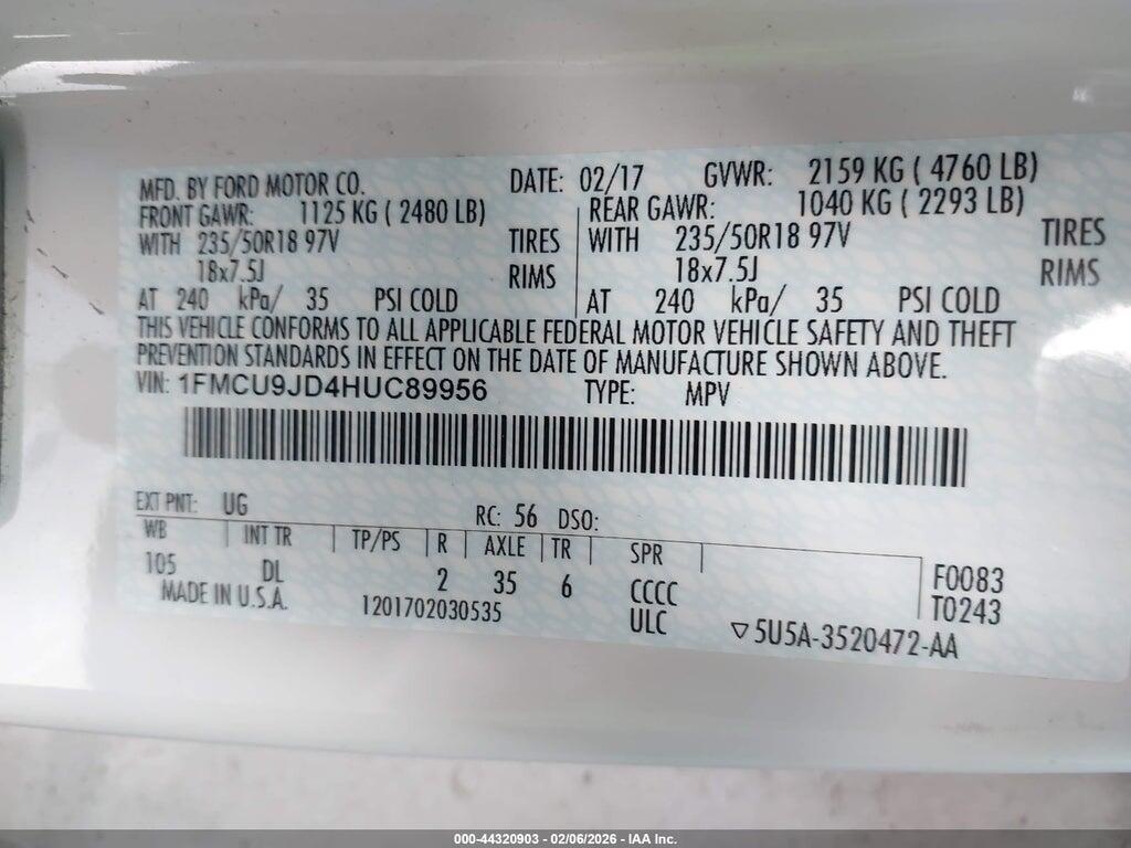 1FMCU9JD4HUC89956 2017 FORD ESCAPE photo no. 9