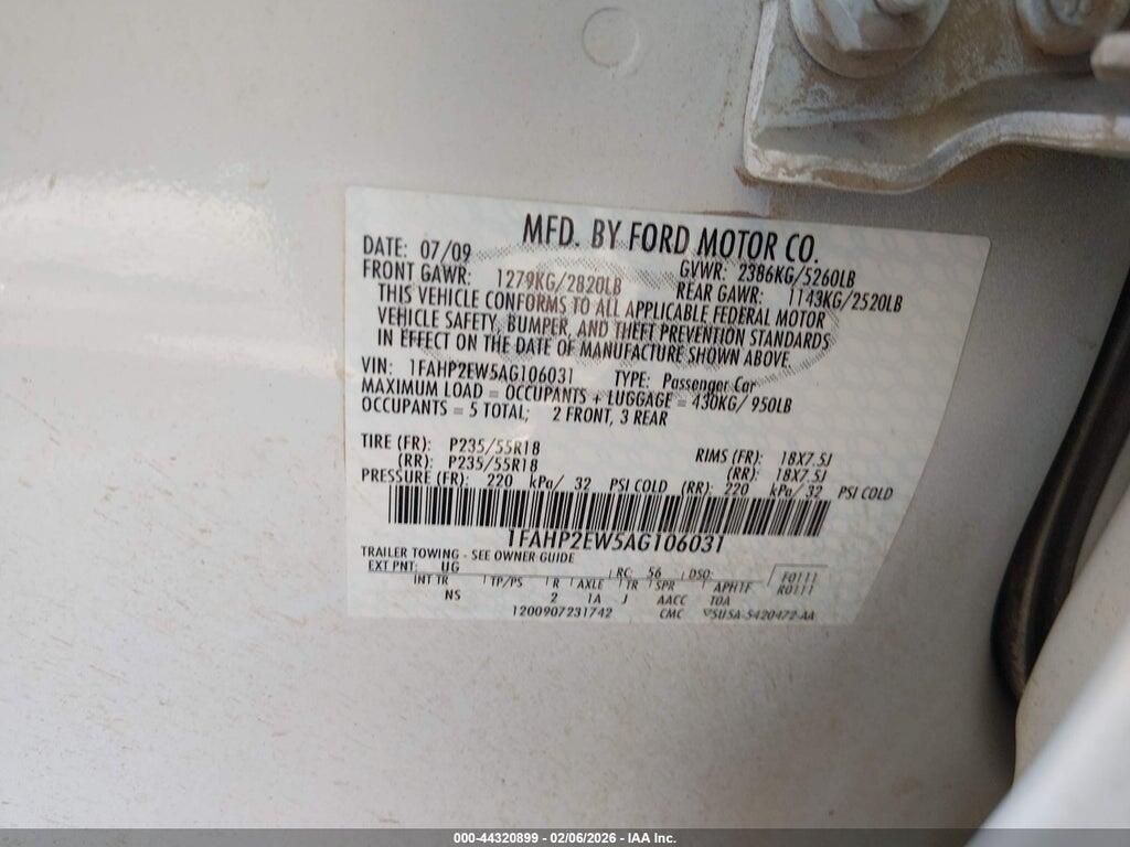 1FAHP2EW5AG106031 2010 FORD TAURUS photo no. 9