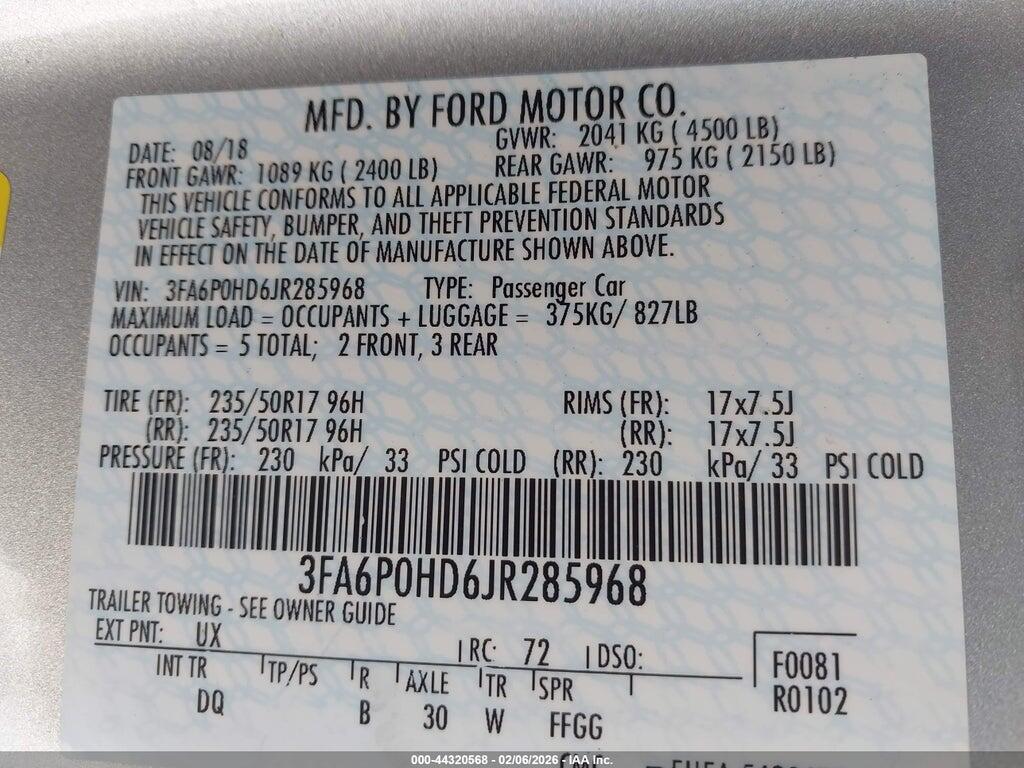 3FA6P0HD6JR285968 2018 FORD FUSION photo no. 9
