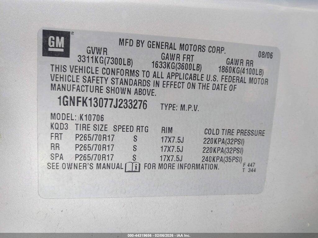 1GNFK13077J233276 2007 CHEVROLET TAHOE photo no. 9
