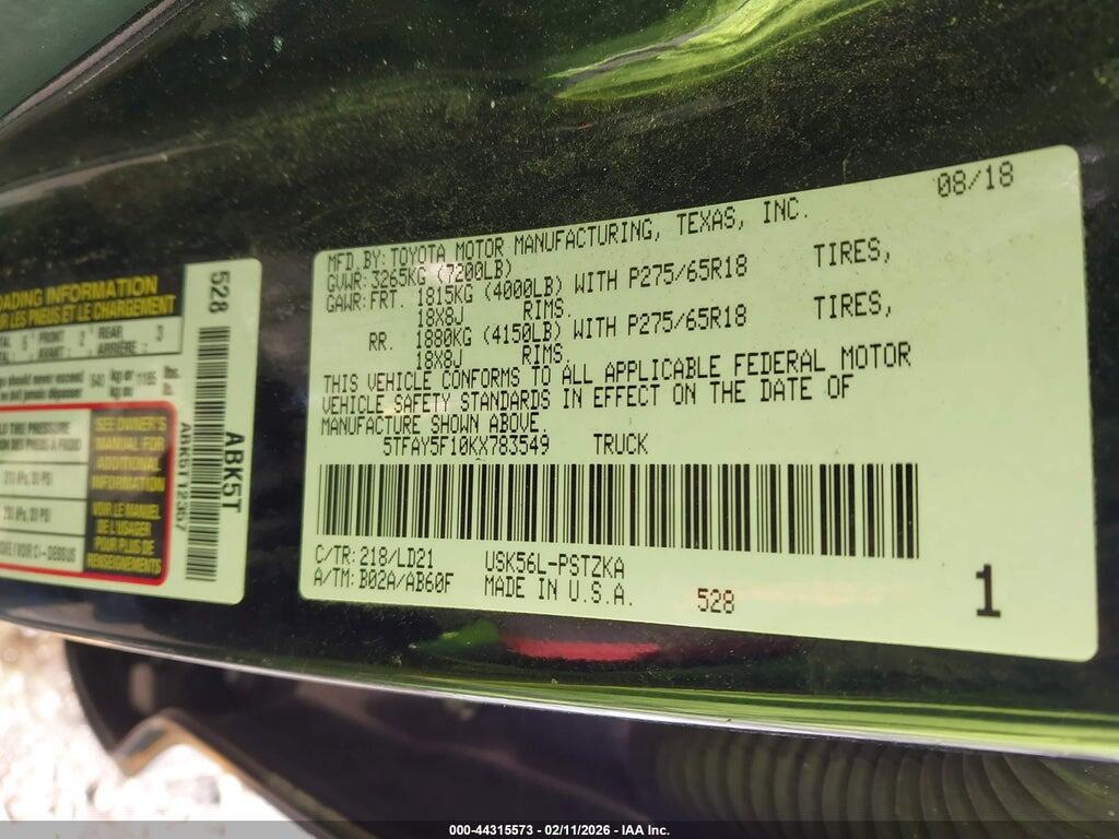 5TFAY5F10KX783549 2019 TOYOTA TUNDRA photo no. 9