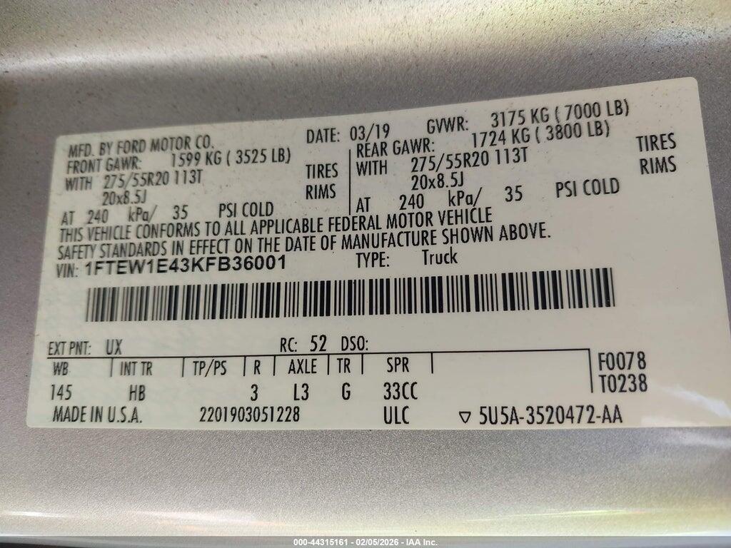 1FTEW1E43KFB36001 2019 FORD F-150 photo no. 9