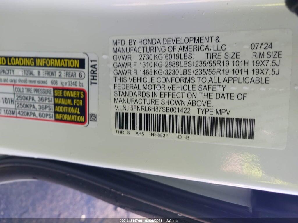 5FNRL6H87SB001422 2025 HONDA ODYSSEY photo no. 9