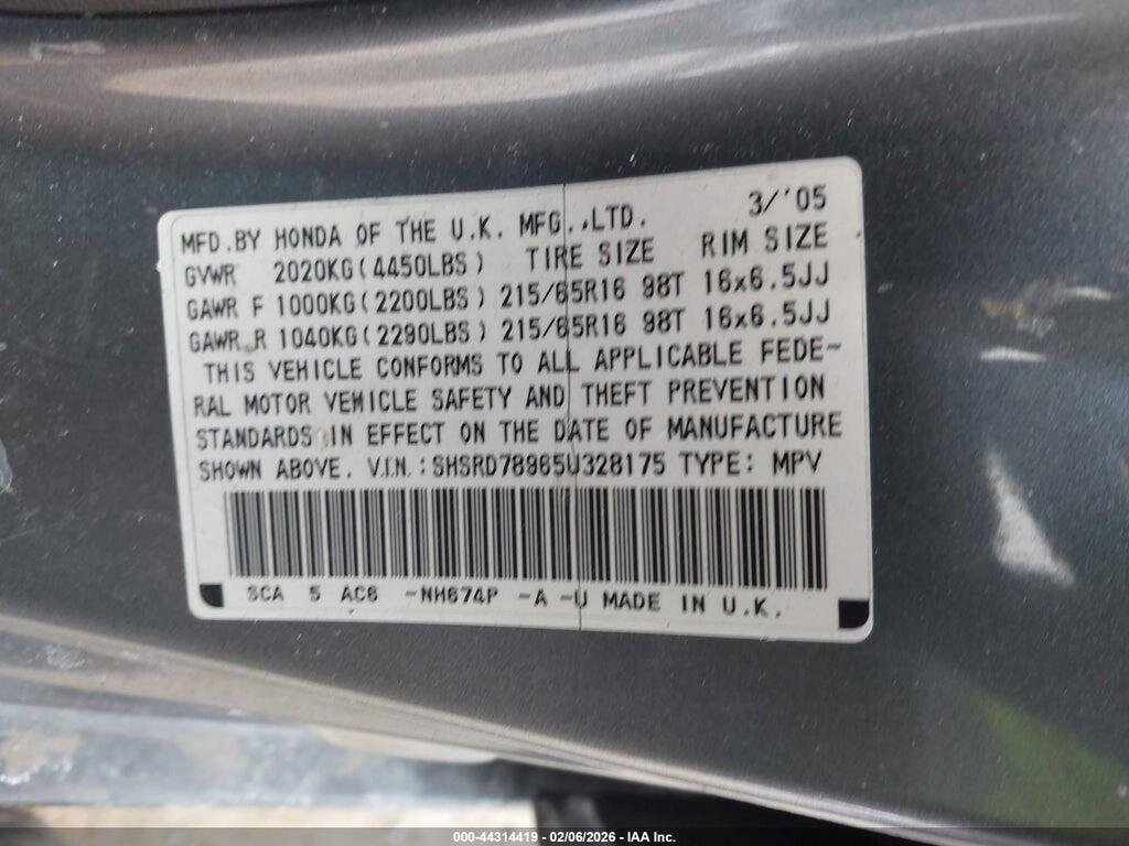 SHSRD78965U328175 2005 HONDA CR-V photo no. 9