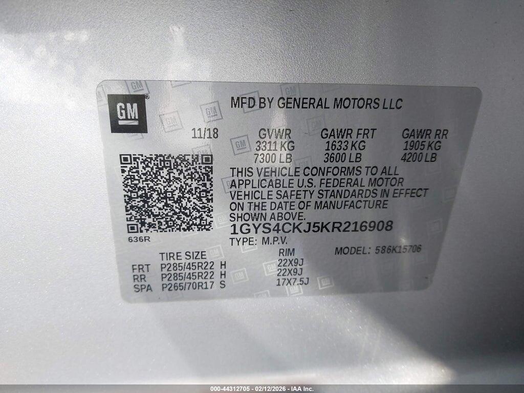 1GYS4CKJ5KR216908 2019 CADILLAC ESCALADE photo no. 9