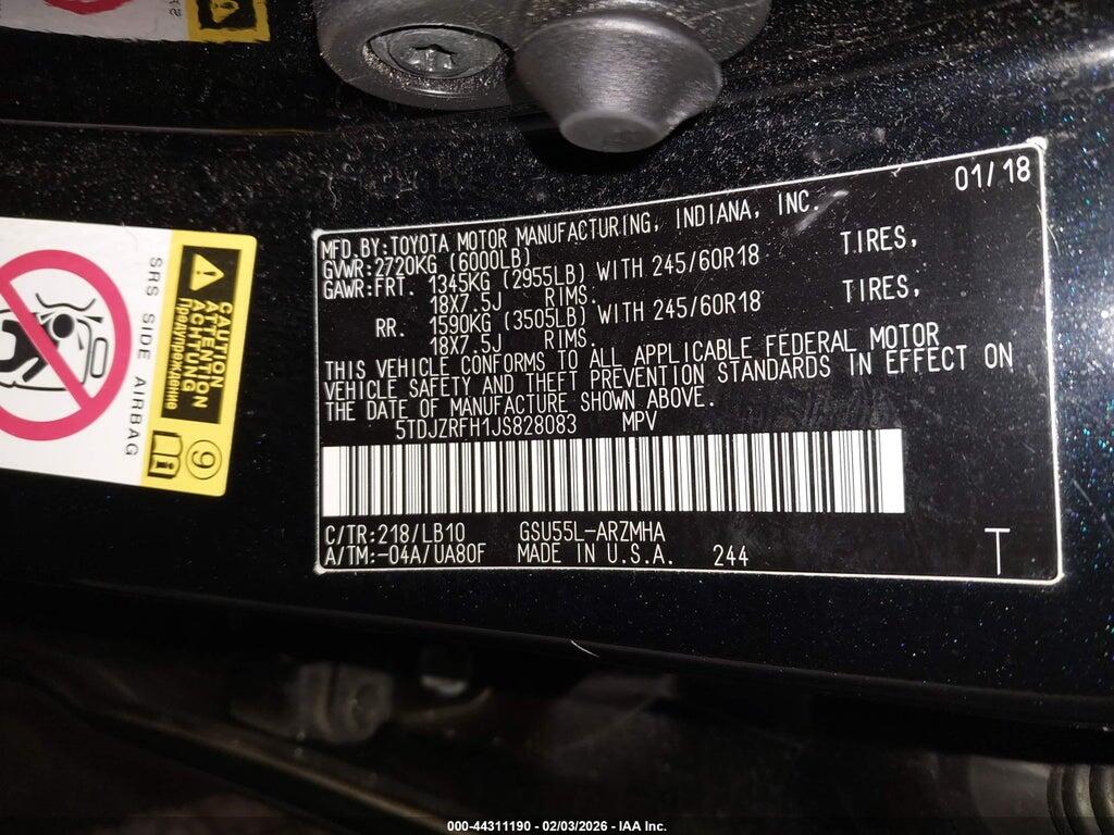 5TDJZRFH1JS828083 2018 TOYOTA HIGHLANDER photo no. 9