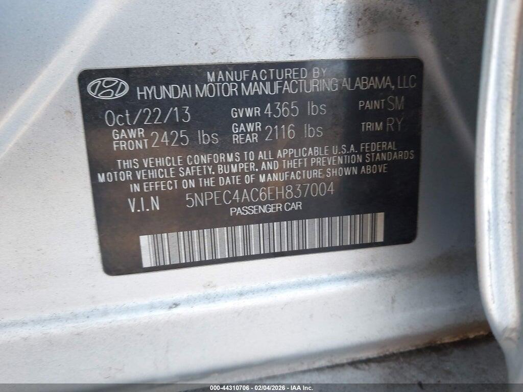 5NPEC4AC6EH837004 2014 HYUNDAI SONATA photo no. 9