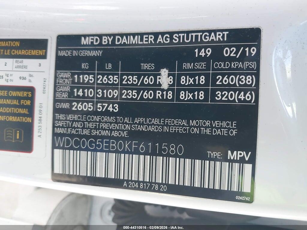 WDC0G5EB0KF611580 2019 MERCEDES-BENZ GLC 350E photo no. 9