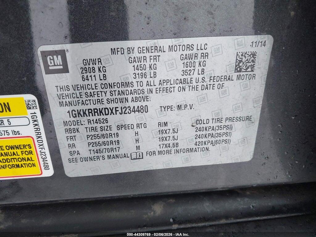 1GKKRRKDXFJ234480 2015 GMC ACADIA photo no. 9
