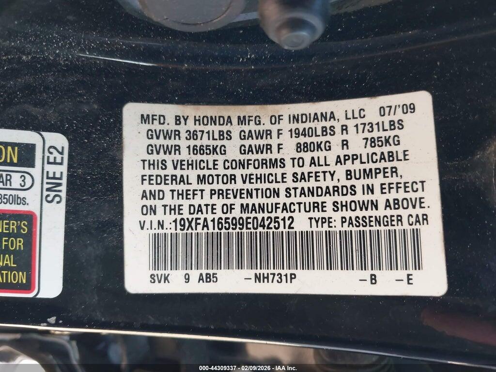 19XFA16599E042512 2009 HONDA CIVIC photo no. 9