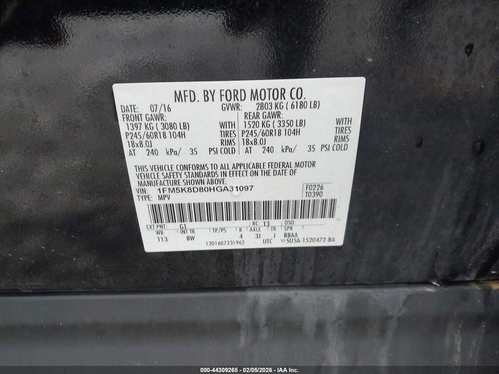 1FM5K8D80HGA31097 2017 FORD EXPLORER photo no. 9