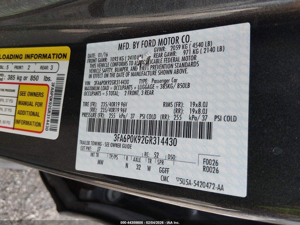 3FA6P0K92GR314430 2016 FORD FUSION photo no. 9