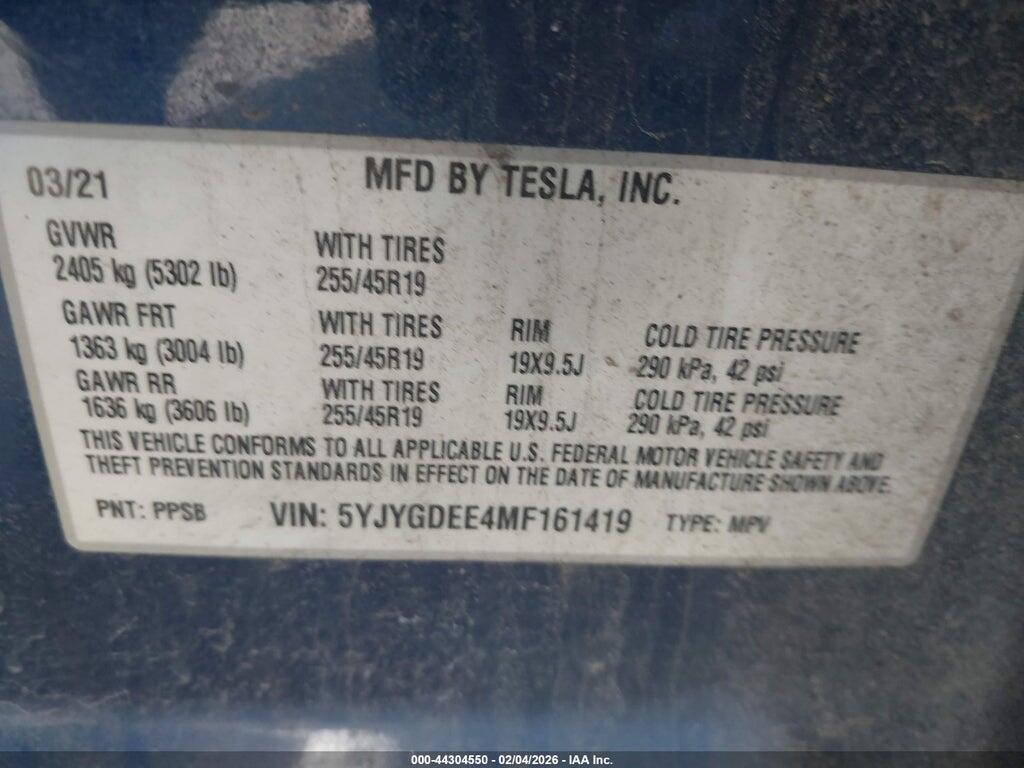 5YJYGDEE4MF161419 2021 TESLA MODEL Y photo no. 9