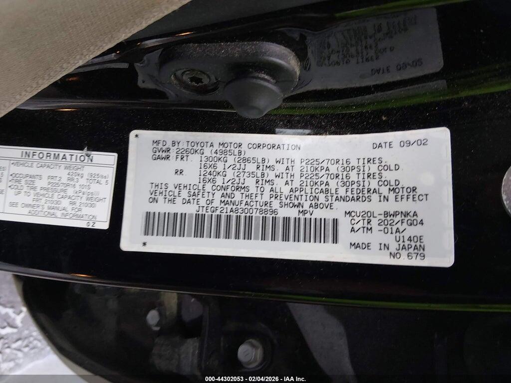 JTEGF21A830078896 2003 TOYOTA HIGHLANDER photo no. 9