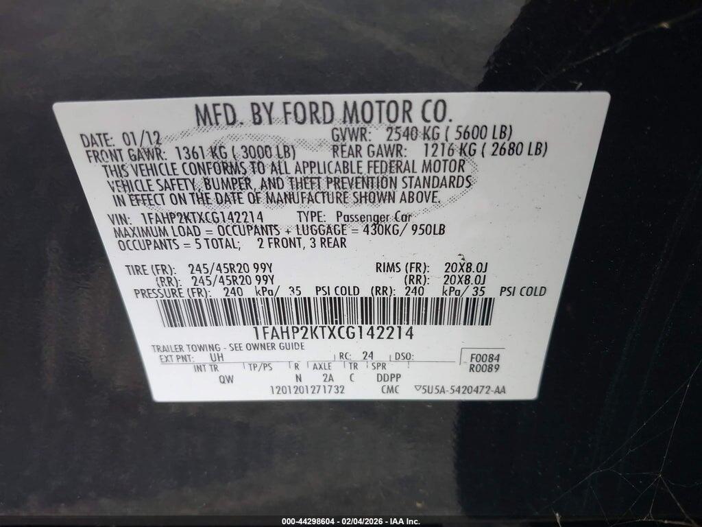 1FAHP2KTXCG142214 2012 FORD TAURUS photo no. 9