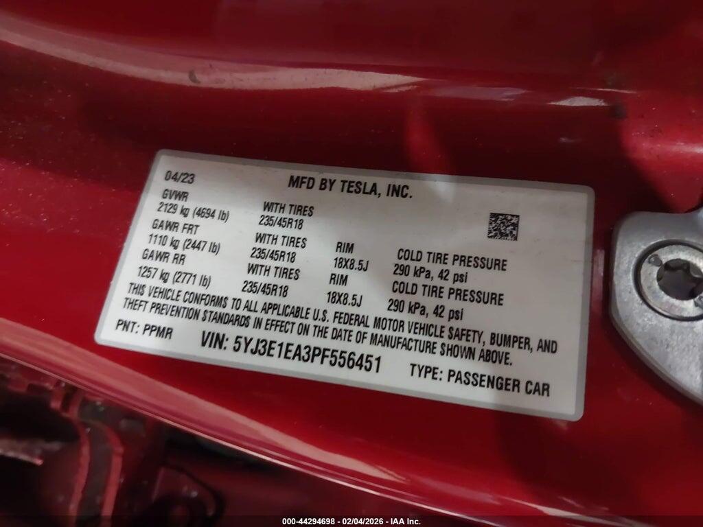5YJ3E1EA3PF556451 2023 TESLA MODEL 3 photo no. 9