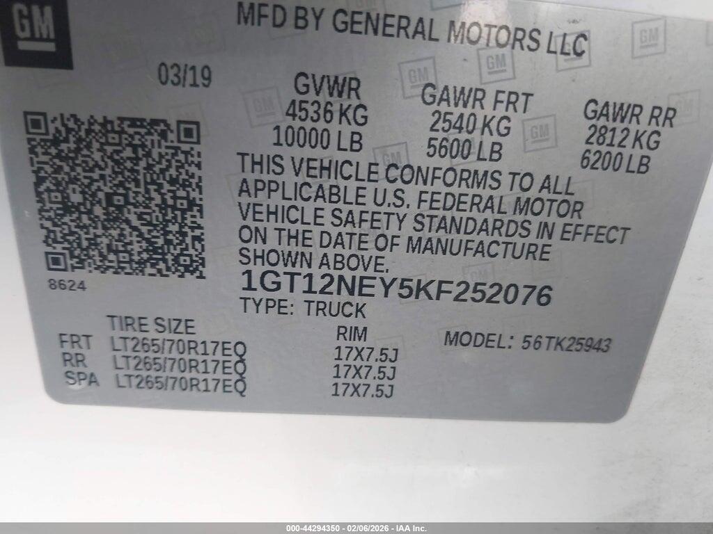 1GT12NEY5KF252076 2019 GMC SIERRA 2500HD photo no. 9