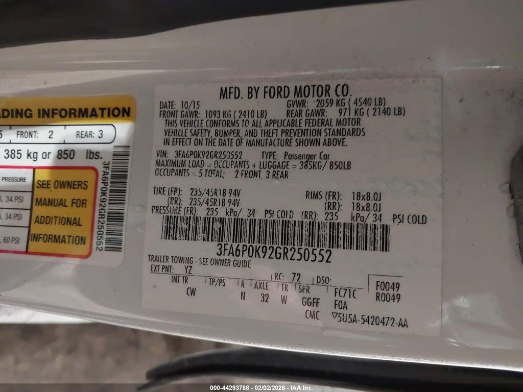 3FA6P0K92GR250552 2016 FORD FUSION photo no. 9