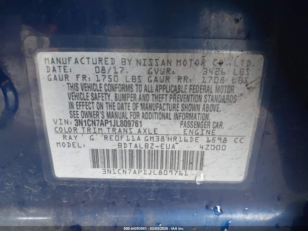 3N1CN7AP1JL809761 2018 NISSAN VERSA photo no. 9