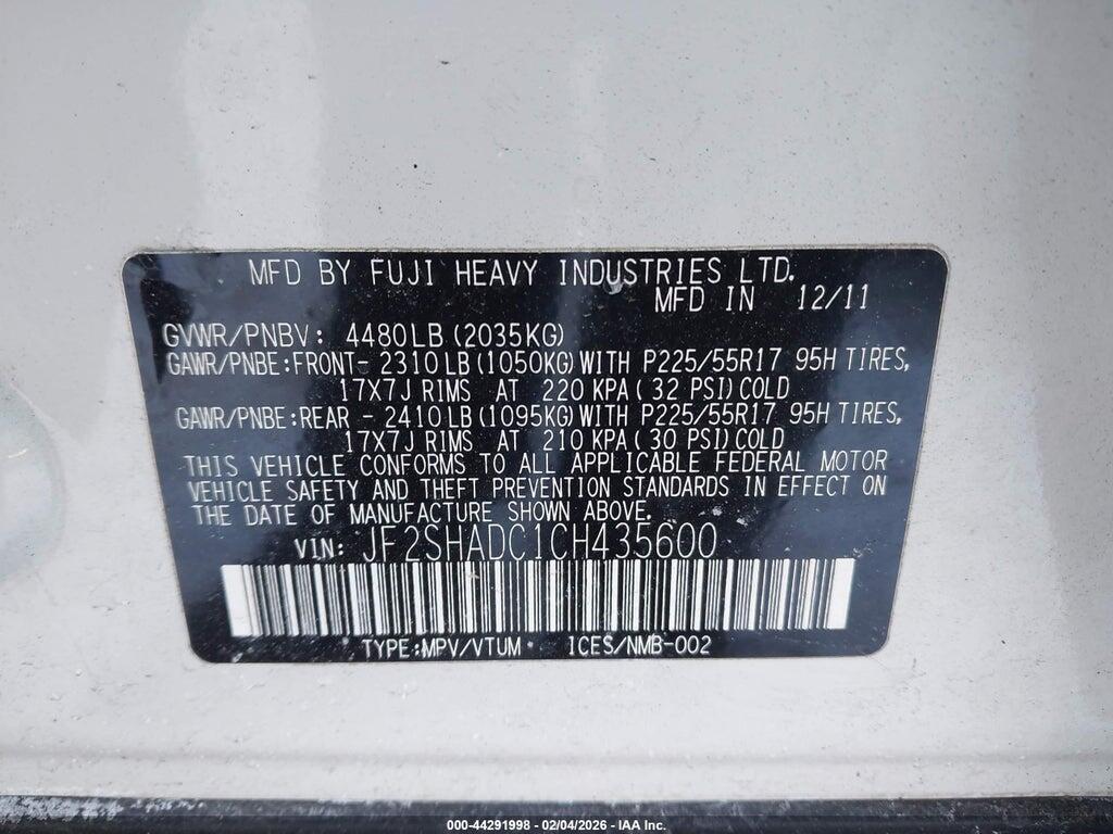 JF2SHADC1CH435600 2012 SUBARU FORESTER photo no. 9