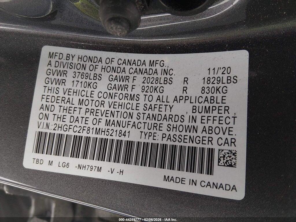 2HGFC2F81MH521841 2021 HONDA CIVIC photo no. 9