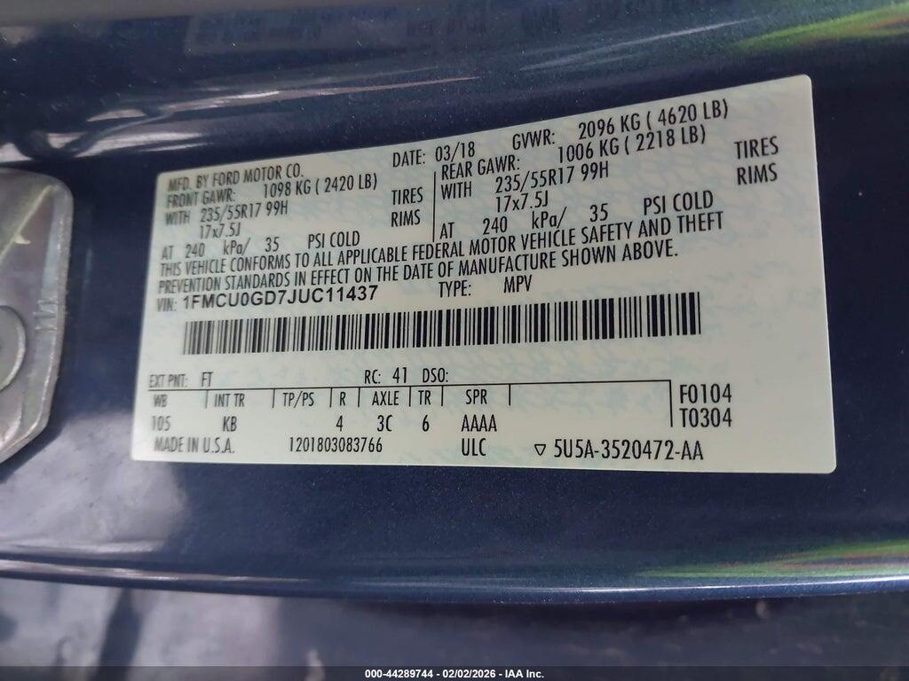 1FMCU0GD7JUC11437 2018 FORD ESCAPE photo no. 9
