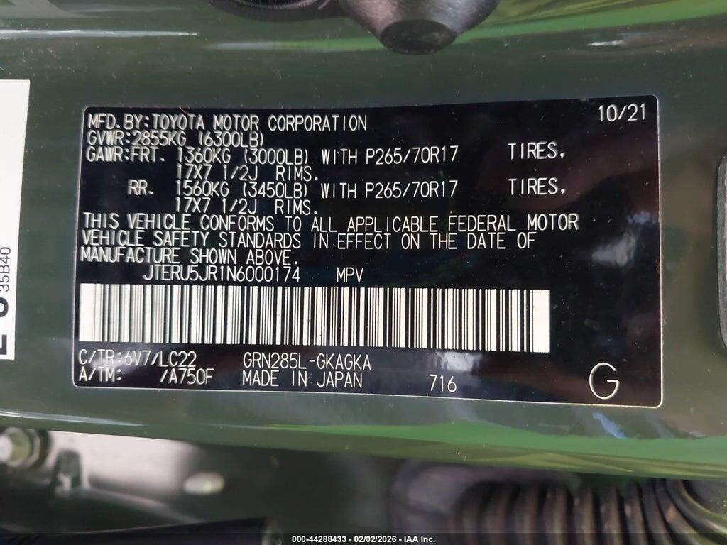 JTERU5JR1N6000174 2022 TOYOTA 4RUNNER photo no. 9