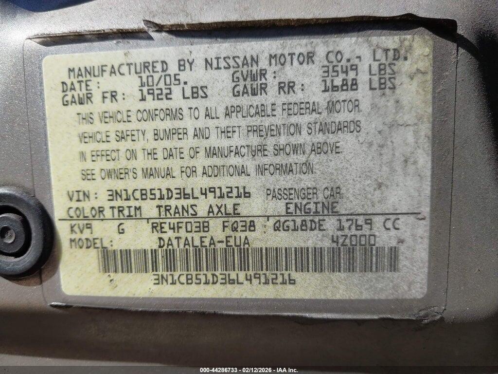 3N1CB51D36L491216 2006 NISSAN SENTRA photo no. 9
