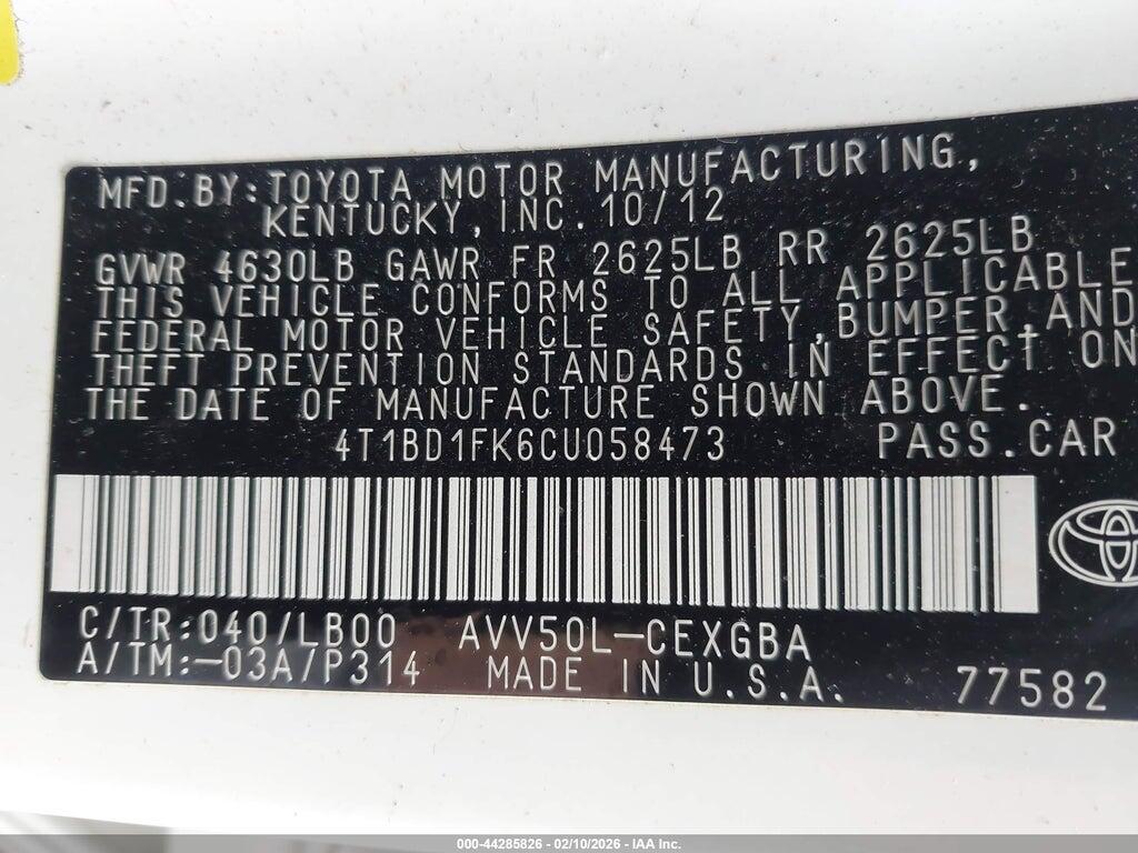 4T1BD1FK6CU058473 2012 TOYOTA CAMRY HYBRID photo no. 9