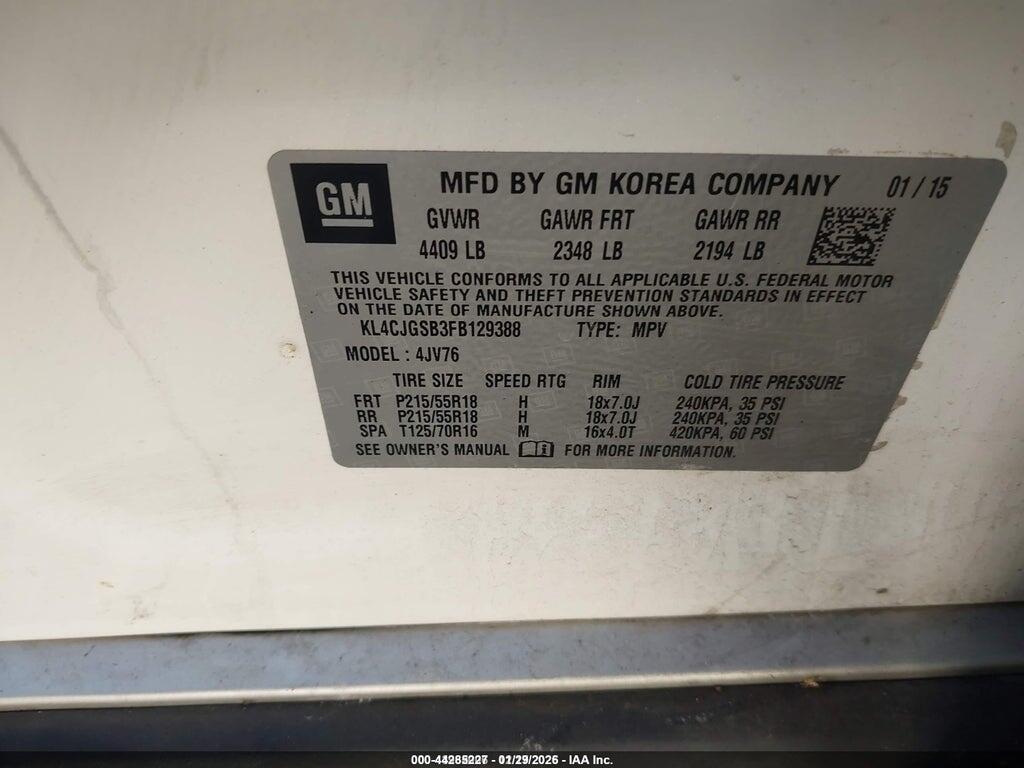 KL4CJGSB3FB129388 2015 BUICK ENCORE photo no. 9