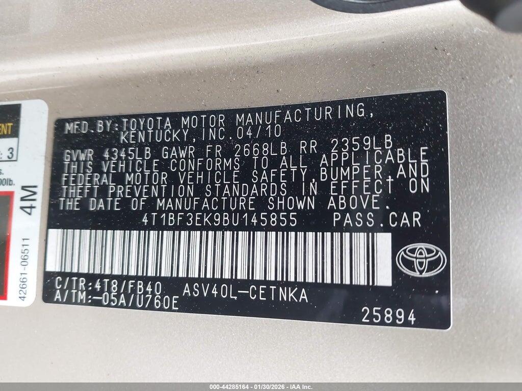 4T1BF3EK9BU145855 2011 TOYOTA CAMRY photo no. 9