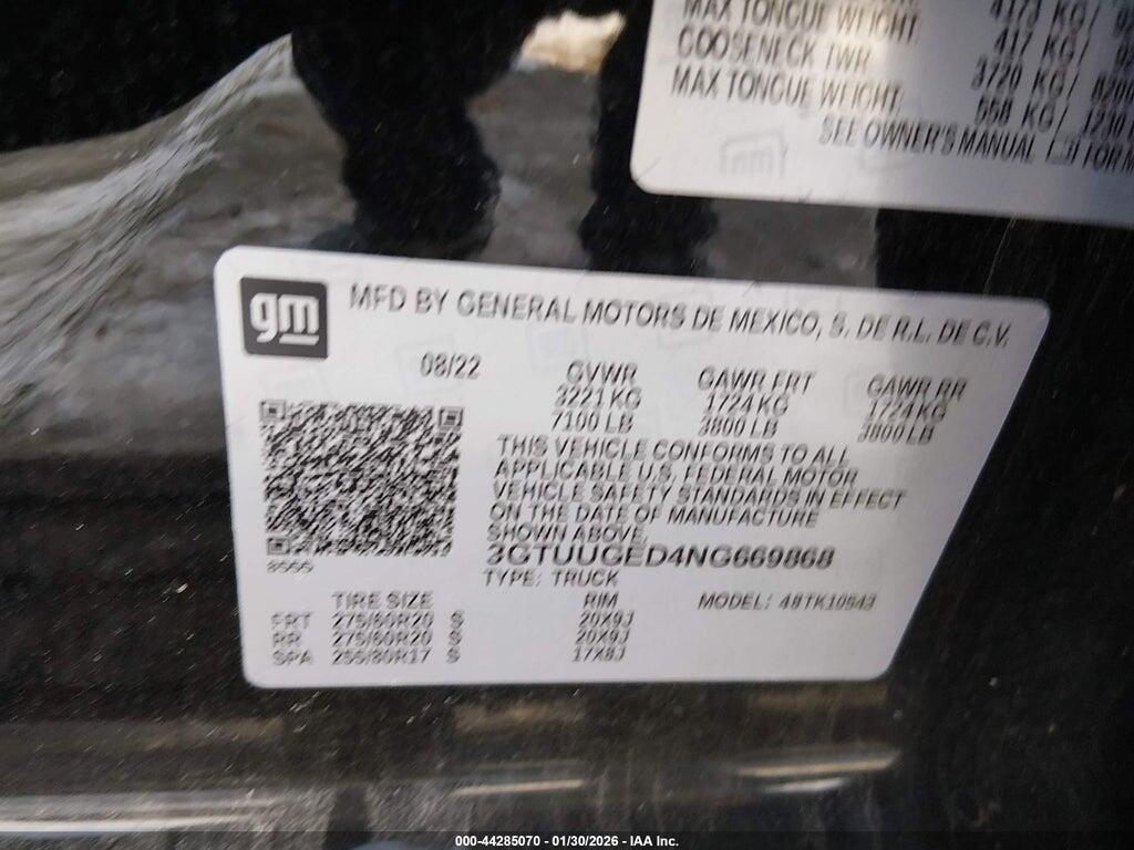 3GTUUGED4NG669868 2022 GMC SIERRA 1500 photo no. 9
