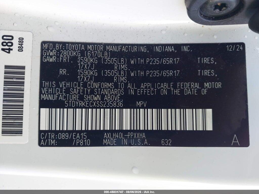 5TDYRKECXSS235836 2025 TOYOTA SIENNA photo no. 9