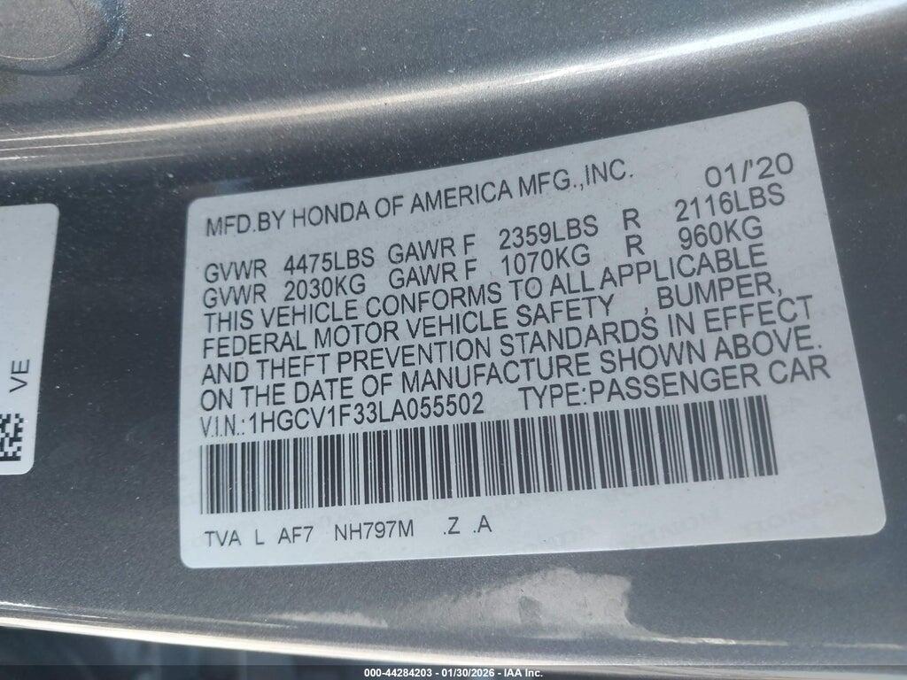 1HGCV1F33LA055502 2020 HONDA ACCORD photo no. 9