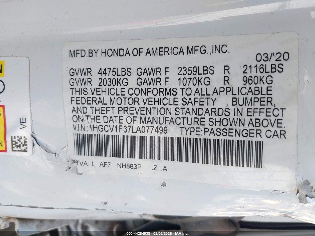 1HGCV1F37LA077499 2020 HONDA ACCORD photo no. 9