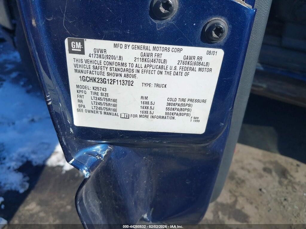 1GCHK23G12F113702 2002 CHEVROLET SILVERADO 2500HD photo no. 9