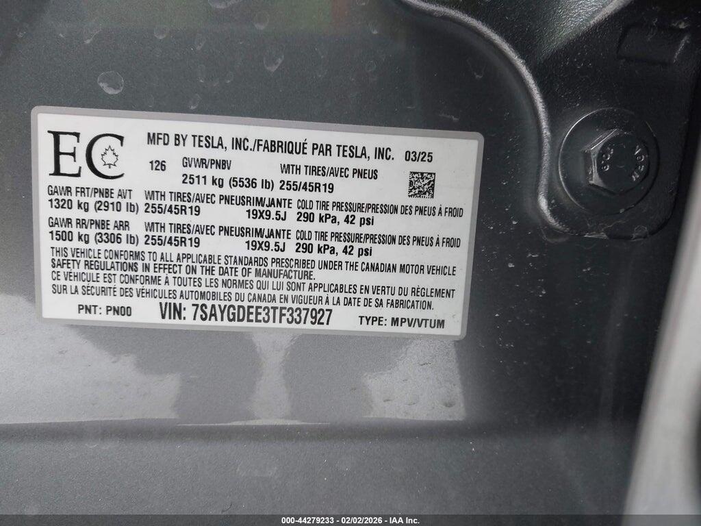7SAYGDEE3TF337927 2026 TESLA MODEL Y photo no. 9