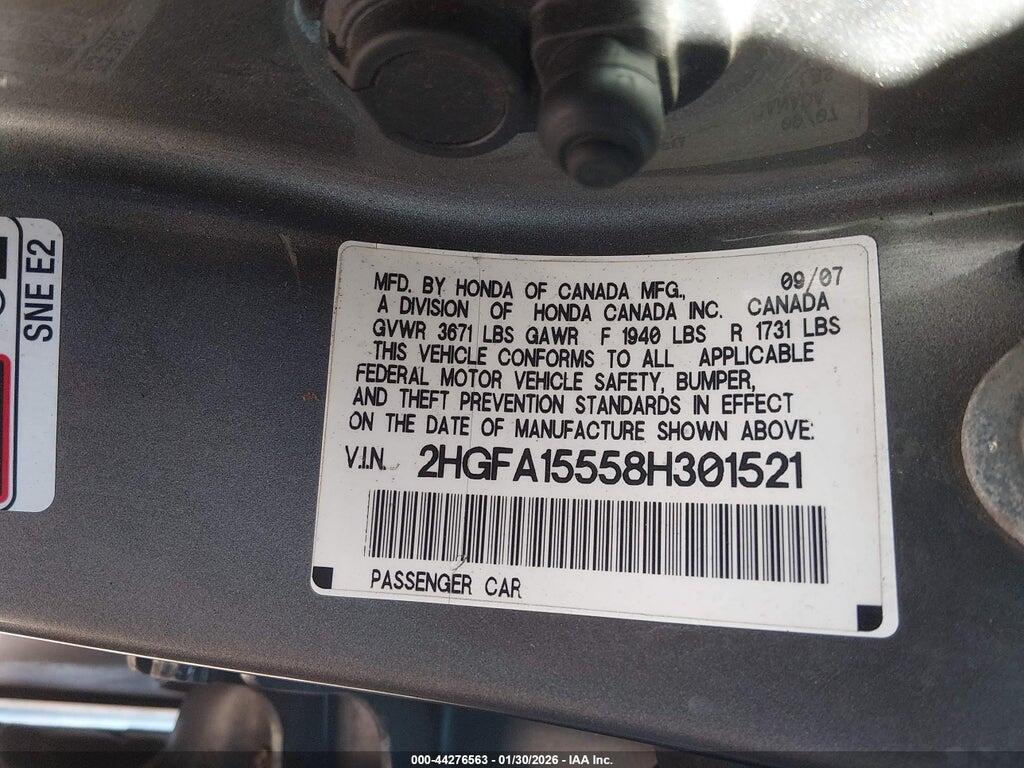 2HGFA15558H301521 2008 HONDA CIVIC photo no. 9
