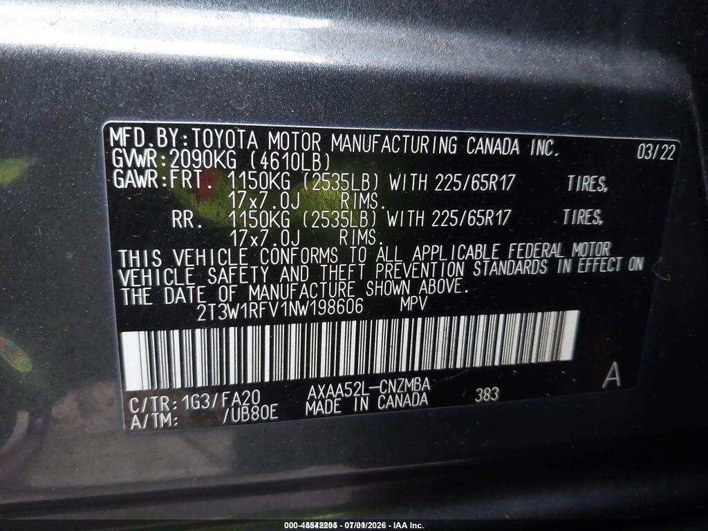 2T3W1RFV1NW198606 2022 TOYOTA RAV4 photo no. 9
