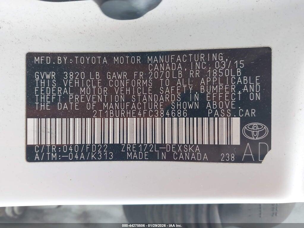 2T1BURHE4FC938468 2015 TOYOTA COROLLA photo no. 9