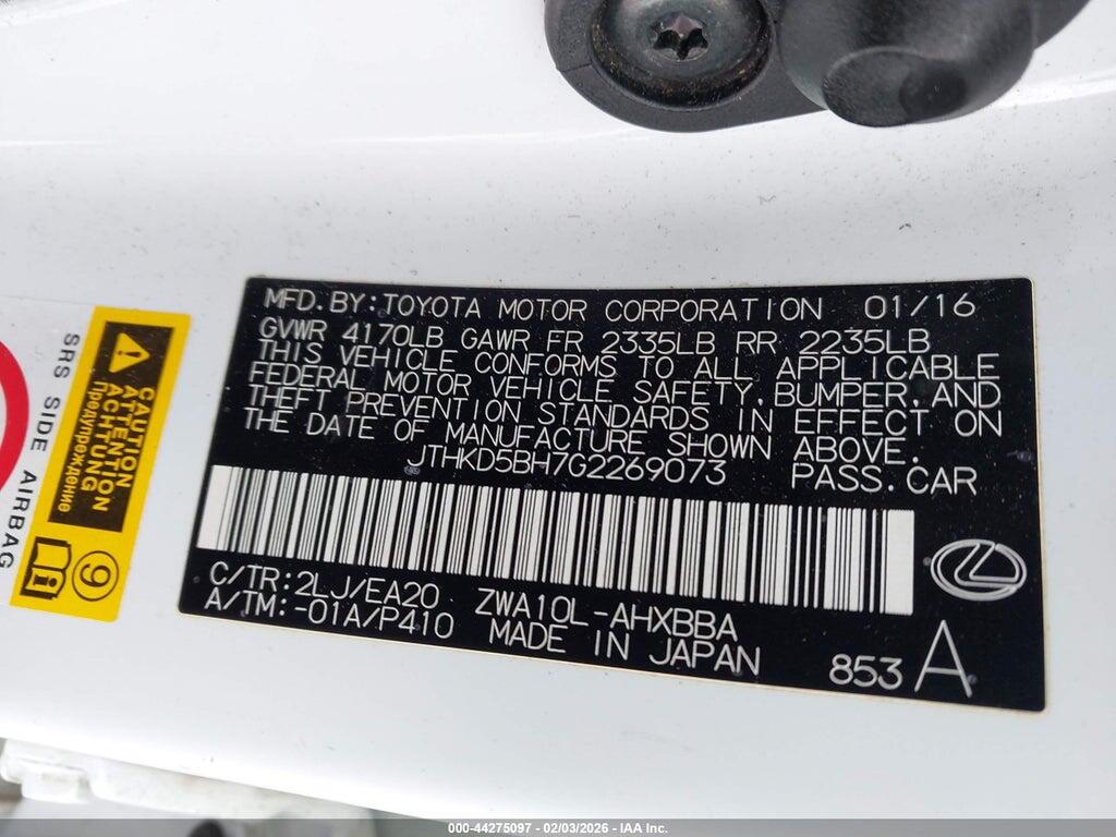 JTHKD5BH7G2269073 2016 LEXUS CT 200H photo no. 9