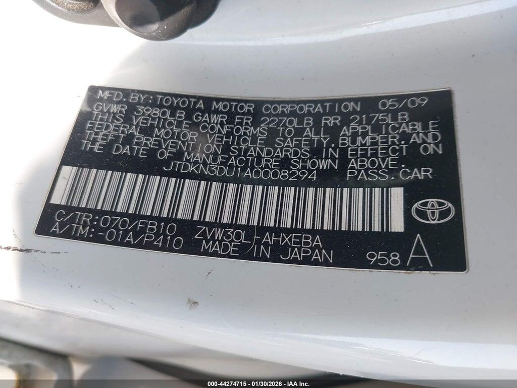 JTDKN3DU1A0008294 2010 TOYOTA PRIUS photo no. 9