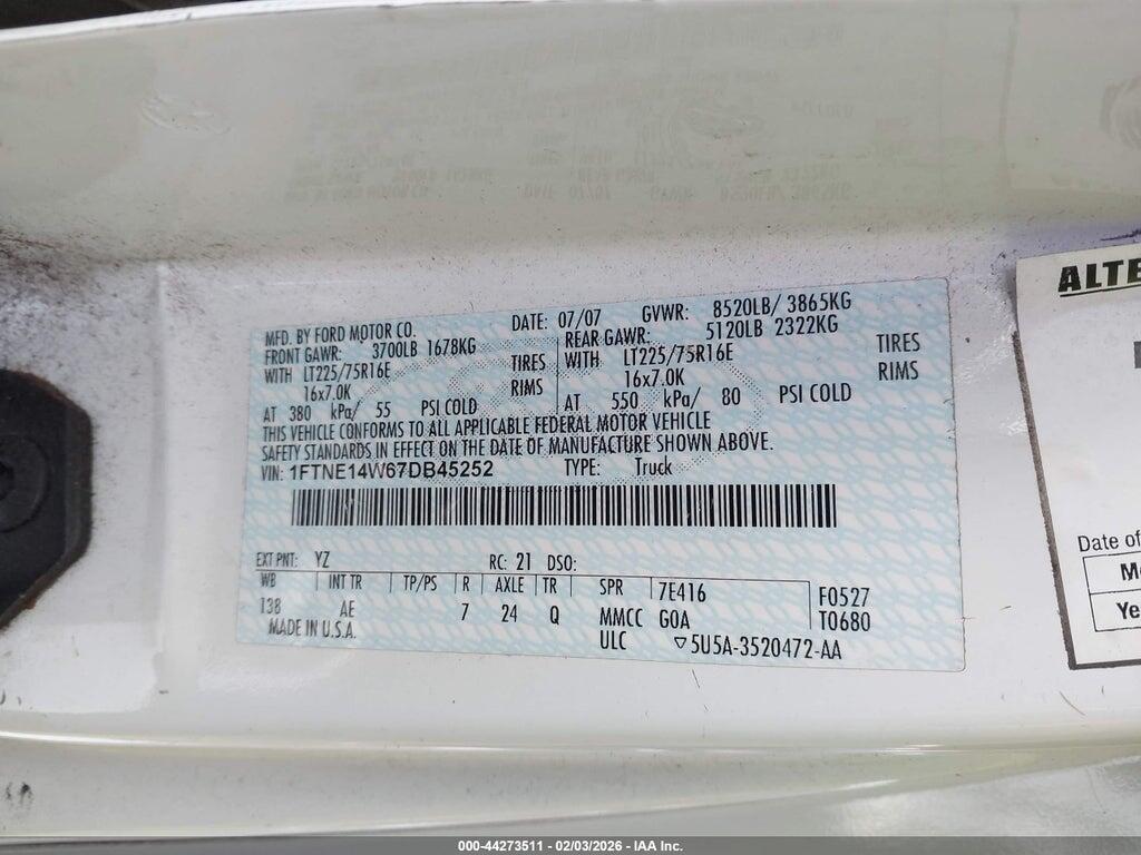 1FTNE14W67DB45252 2007 FORD E-150 photo no. 9