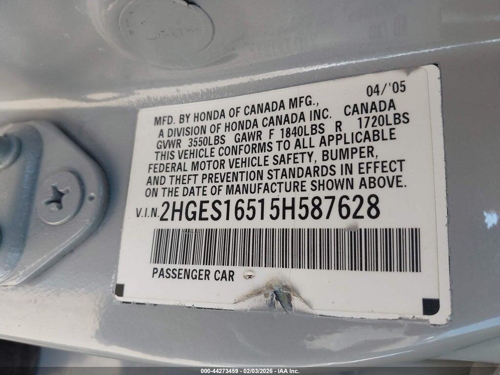 2HGES16515H587628 2005 HONDA CIVIC photo no. 9