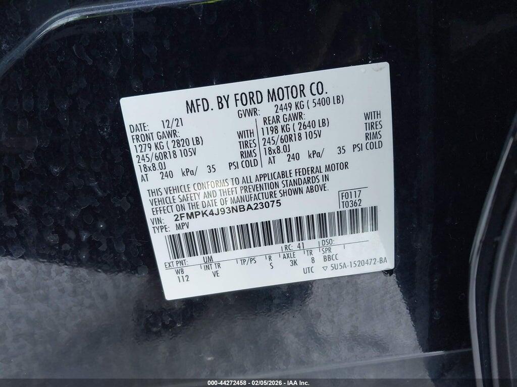 2FMPK4J93NBA23075 2022 FORD EDGE photo no. 9